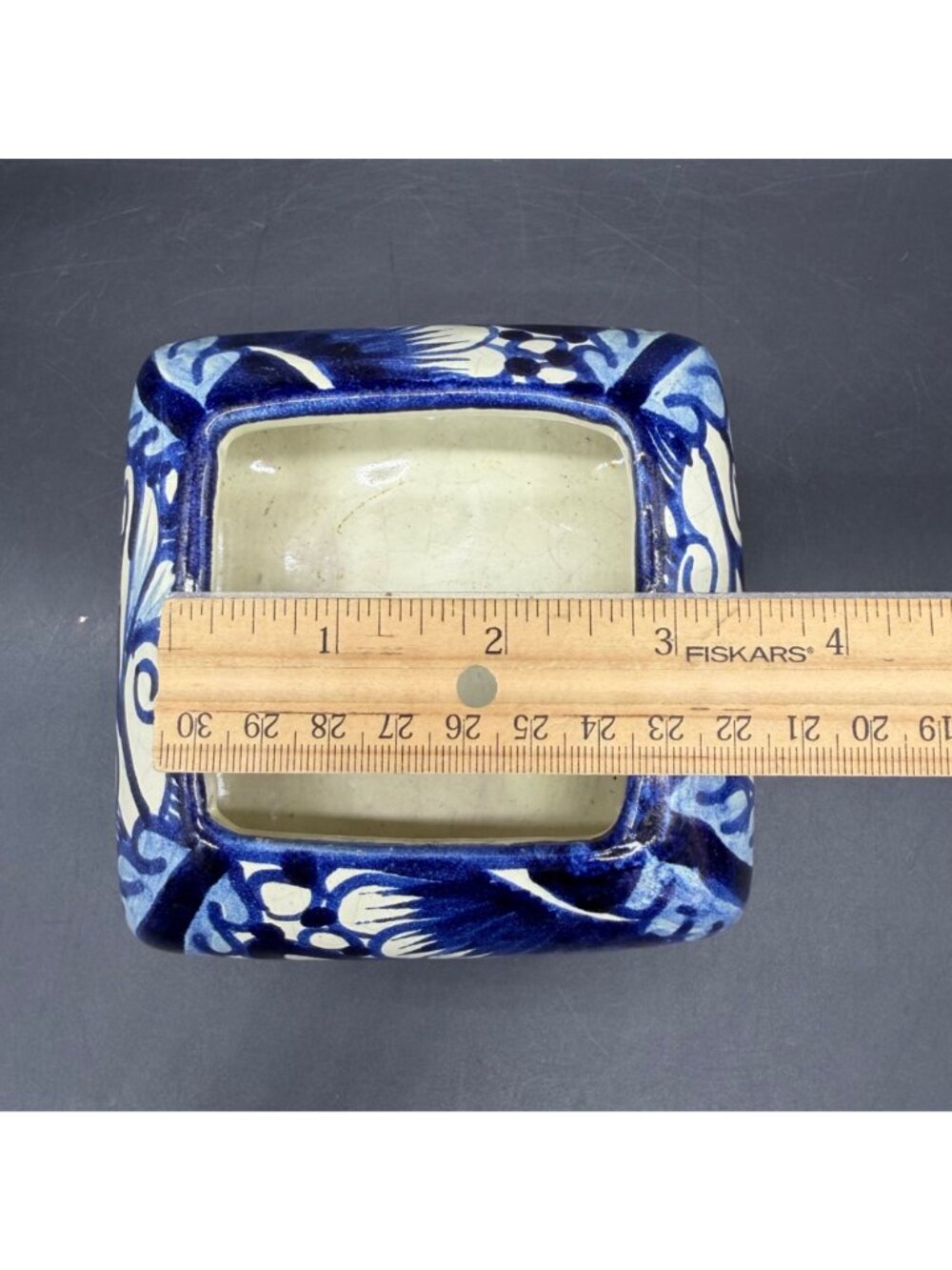Talavera Mexico Trinket Box Blue Floral Hand Painted Pottery Signed R Venegas - Picture 13 of 13